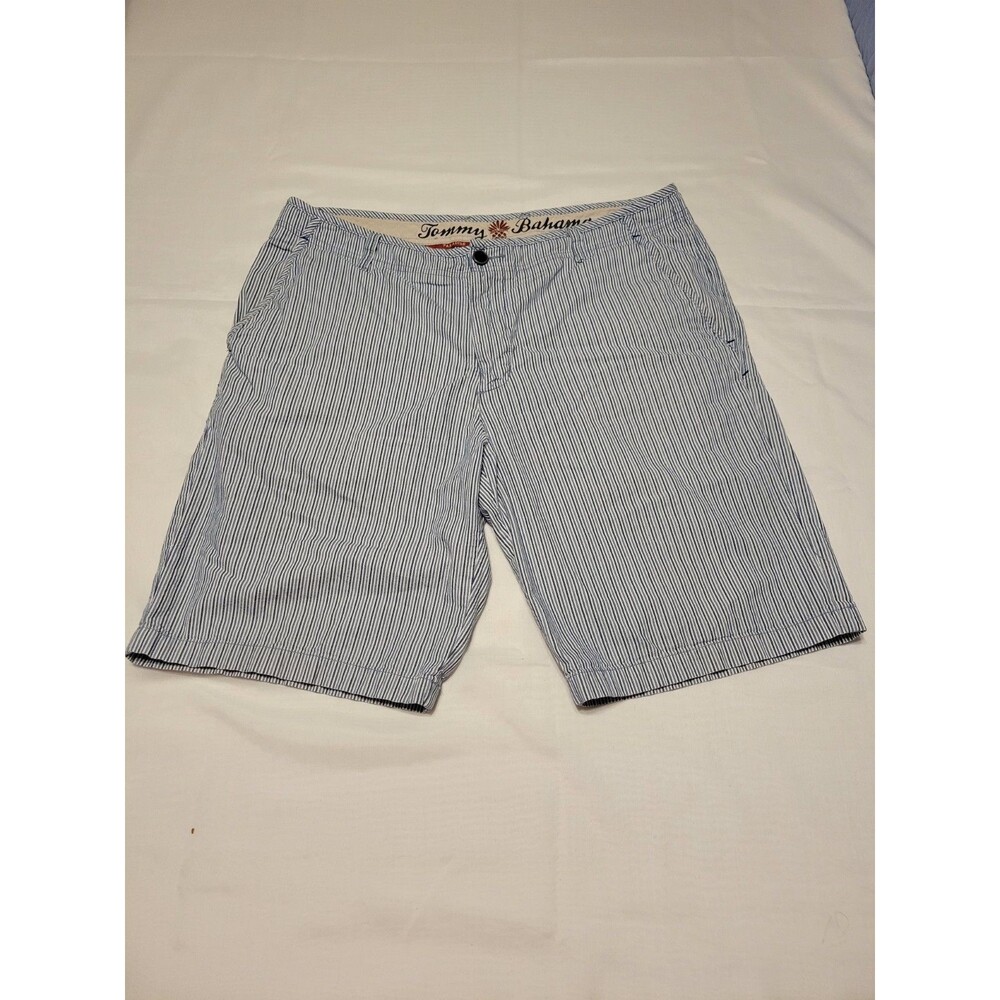 Tommy Bahama Men's Blue White Striped Seersucker Cotton Shorts Pockets